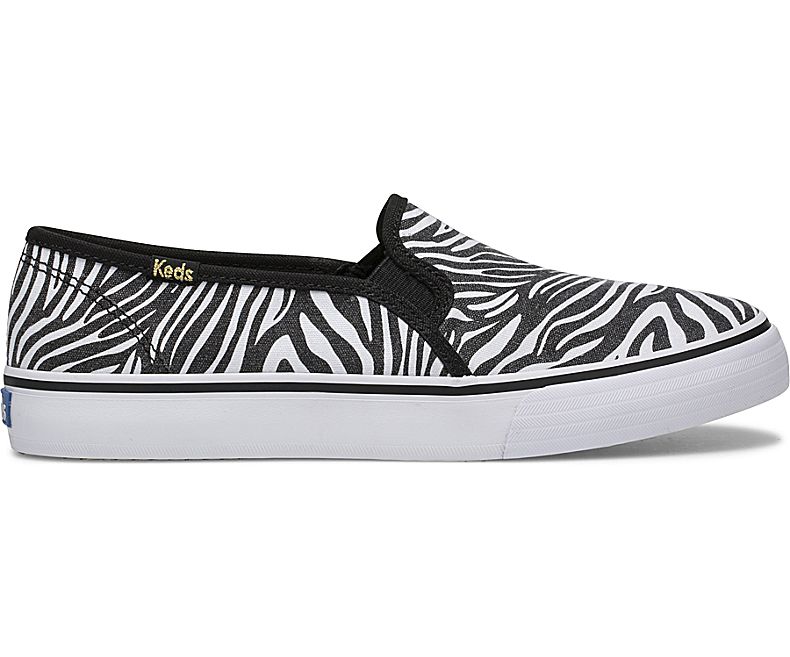 Keds Women's Double Decker Zebra White Black Slip On Shoes - GF2457906